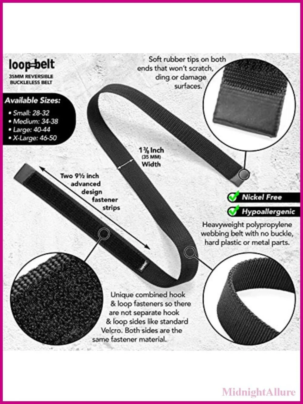 No-Scratch Web Belt Nickel Free Hypoallergenic Hook & Loop Fastener